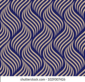 The geometric pattern with wavy lines. Seamless vector background. Black and gold texture
