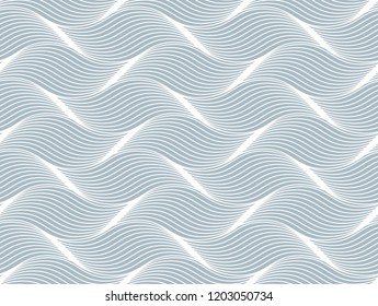 The geometric pattern with wavy lines. Seamless vector background. White and blue texture. Simple lattice graphic design