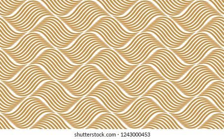 The geometric pattern with wavy lines. Seamless vector background. White and gold texture. Simple lattice graphic design