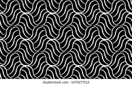 The geometric pattern with wavy lines. Seamless vector background. White and black texture. Simple lattice graphic design