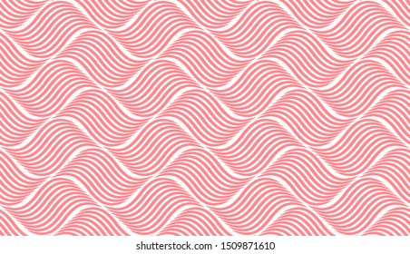 The geometric pattern with wavy lines. Seamless vector background. White and pink texture. Simple lattice graphic design