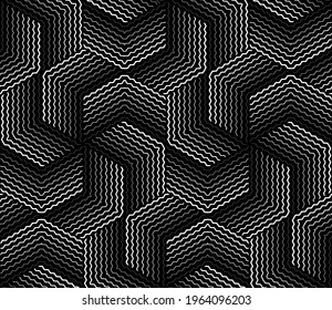 The geometric pattern with wavy lines. Seamless vector background. White and black texture. Simple lattice graphic design