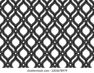 Das geometrische Muster mit gewellten Linien. Nahtloser Vektorhintergrund. Weiße und schwarze Textur. Einfache Gittergrafik-Gestaltung