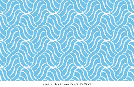 The geometric pattern with wavy lines. Seamless vector background. White and blue texture. Simple lattice graphic design