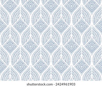 The geometric pattern with wavy lines. Seamless vector background. White and blue texture. Simple lattice graphic design