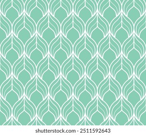 The geometric pattern with wavy lines. Seamless vector background. White and green texture. Simple lattice graphic design