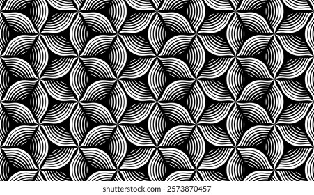 The geometric pattern with wavy lines. Seamless vector background. White and black texture. Simple lattice graphic design.