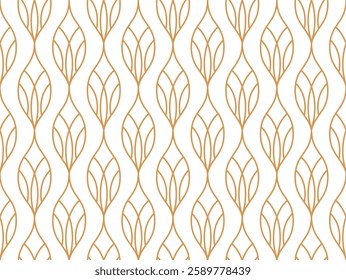 The geometric pattern with wavy lines. Seamless vector background. White and golden texture. Simple lattice graphic design