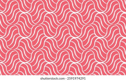 The geometric pattern with wavy lines. Seamless vector background. White and pink texture. Simple lattice graphic design