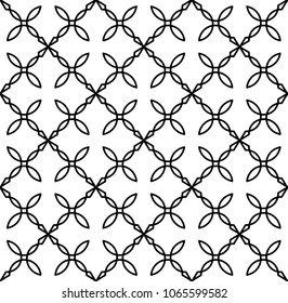 Geometric pattern of wavy meshki.Izognutye lines, perepletinii.Prostaya stylisation.Vector image.Design.Tea for tiles.Development of surfaces.Black and white.Image of floral pattern.