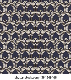 The geometric pattern with wavy stripes. Seamless vector background. Dark blue texture.