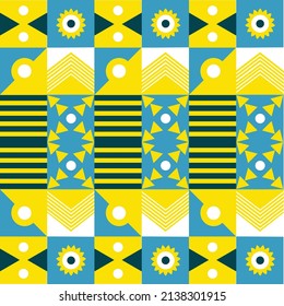 Geometric pattern yellow blue flowers sunflowers vector elements. Pattern about Ukraine in blue and yellow colors.