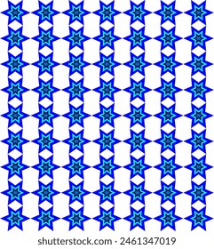Geometric pattern of yellow and blue stars on a white background
