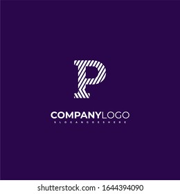 idea simple con motivos geométricos P logo letra simple aislado en fondo morado oscuro