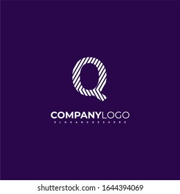 geometric patterned business Q logo letter simple concept isolated on dark purple background