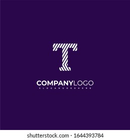 geometric patterned business T logo letter simple concept isolated on dark purple background