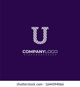geometric patterned business U logo letter simple concept isolated on dark purple background