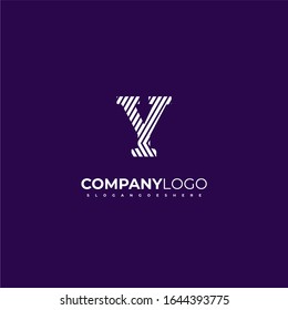 geometric patterned business Y logo letter simple concept isolated on dark purple background
