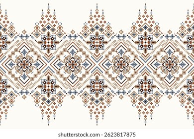 Geometric pattern,geometric ethnic floral pattern,floral cross stitch pattern on white background,vector illustration,Aztec style,abstract background.design for texture,fabric,clothing,decoration,rug.