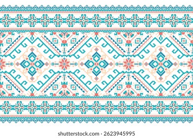 Geometric pattern,geometric ethnic floral pattern,floral cross stitch pattern on white background,vector illustration,Aztec style,abstract background.design for texture,fabric,clothing,decoration,rug.