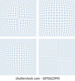 Geometric patterns in 3D spherical shape. Convex textures set. Vector art.