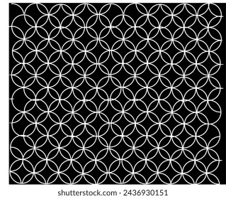 patrones geométricos, círculos abstractos y patrones de estrellas en el interior con blanco sobre un fondo negro