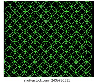 geometric patterns, abstract circles and star patterns on the inside with highlighter green on a black background