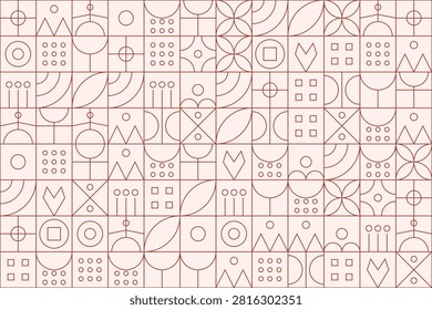Geometric patterns: abstract letterforms and dotted grid composition in red outline
