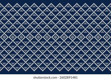 Geometric Patterns in Blue Shades, Traditional Cross-Stitch and Pixel Art Style, Decorative Textile Background for Fabric,Cloth,Dress,Carpet, Wallpaper, Scrapbooking,and Digital Design