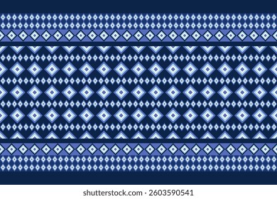 Geometric Patterns in Blue Shades, Traditional Cross-Stitch and Pixel Art Style, Decorative Textile Background for Fabric,Cloth,Dress,Carpet, Wallpaper, Scrapbooking,and Digital Design