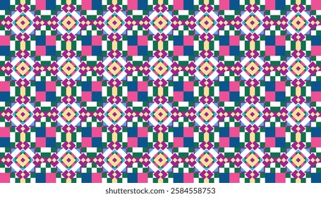 Geometric patterns with different and colorful designs.  Bright colors and a dynamic arrangement of shapes provide a strong visual impact