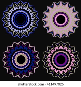 Geometric patterns. Ethnic motif on a black background