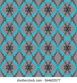Geometric patterns formed from rhombus and squares.Template for embroidery,Ceramic tiles and textile elements of interior design.Vector seamless illustration. 