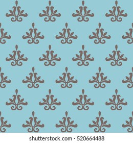 Geometric patterns formed from squares.Template for embroidery,Ceramic tiles and textile elements of interior design.Vector seamless illustration. Brown color on a light-blue background