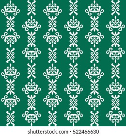 Geometric patterns formed from squares.Template for embroidery,Ceramic tiles and textile elements of interior design.Vector seamless illustration. Christmas set of green and white color