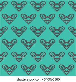 Geometric patterns formed from squares.Template for embroidery,Ceramic tiles and textile elements of interior design. Seamless vector set gray color on a turquoise background