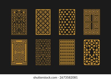 Patrones geométricos de oro sobre fondo negro art deco abstracto