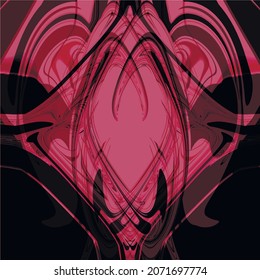 Patrones geométricos del caleidoscopio. Una ilusión óptica. Colores rojos, burdeos, rosados y negros. Rico y glamuroso fondo de lujo. Retro, vintage, bohemio. Ilustración abstracta simétrica
