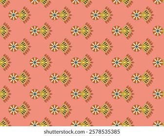 Geometric patterns layered with soft florals for delicate wallpapers, gift wraps, and artistic textile works.