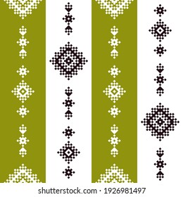 Geometric patterns of modern stylish texture. Borders in the form of a pixel ornament for embroidery, ceramic tiles and textile interior design elements. Seamless illustration
