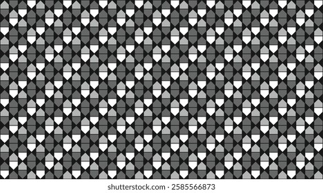 Geometric patterns with a monochromatic palette and subtle optical illusion effects. The patterns are built from interlocking shapes, mainly circles and squares