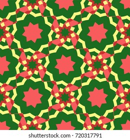 Geometric patterns on a red background with contra elements.