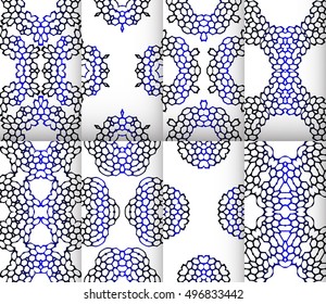 geometric patterns. seamless set of eight patterns. vector illustration. blue gradient on white