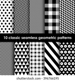 10 Seamless Geometric Vector Patterns Black Stock Vector (Royalty Free ...