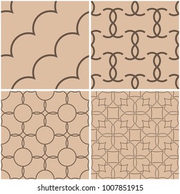 Geometric patterns. Set of beige and brown seamless backgrounds. Vector illustration