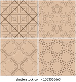 Geometric patterns. Set of beige, brown seamless backgrounds. Vector illustration