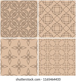 Geometric patterns. Set of beige and brown seamless backgrounds. Vector illustration