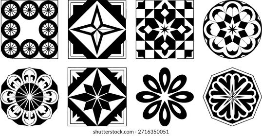 Geometric Patterns Set in Black and White Design