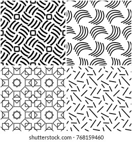 Geometric patterns. Set of black and white monochrome seamless backgrounds. Vector illustration