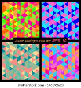 Geometric patterns set. Colorful abstract mosaic backgrounds. Vector illustration EPS 10.